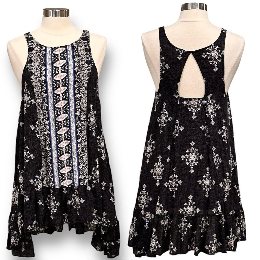 FREE PEOPLE Women’s Ruffled Asymmetrical Hem Sleeveless Cutout Back Mini Dress